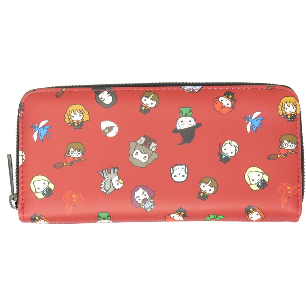 Loungefly Harry Potter Chibi Characters Maroon Allover Print Zip Around Wallet